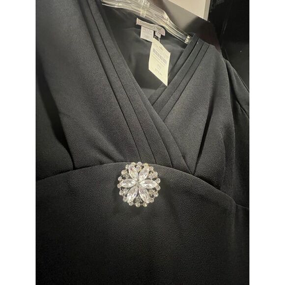 NWT Coldwater Creek LBD Chiffon Black Dress Rhinestone Diamond Brooch 6 Petite - Picture 5 of 14